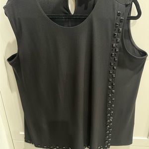 Black KARL LAGERFELD pull over Dressy sleeveless top.  black crystal edging